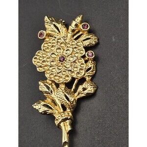 Floral Bouquet Brooch Goldtone with Purple Stones